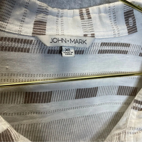John Mark 100% Linen Roll Tab Henley Button Down Bucket Pocket Tunic Top - Picture 2 of 7